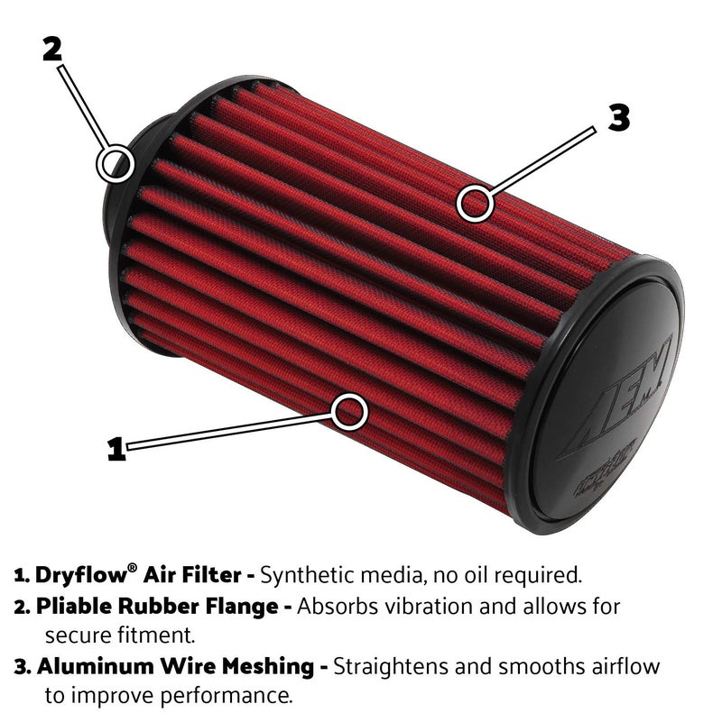 AEM 21-206DK Universal DryFlow Clamp-On Air Filter: Round Tapered; 4.5 in (114 mm) Flange ID; 5.125 in (130 mm) Height; 6.0 in (165 mm) Base; 5.125 in (130 mm) Top - Image 2